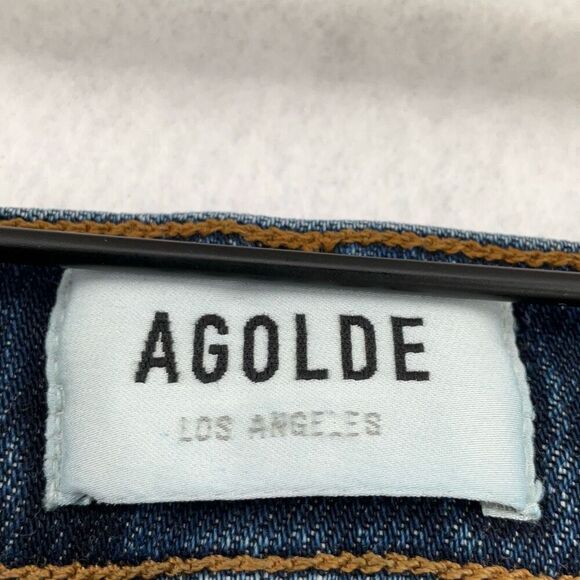Agolde Sophie Dark Wash Blue High Rise Frayed Hem Stretch Denim Skinny Jeans Siz - Picture 3 of 10